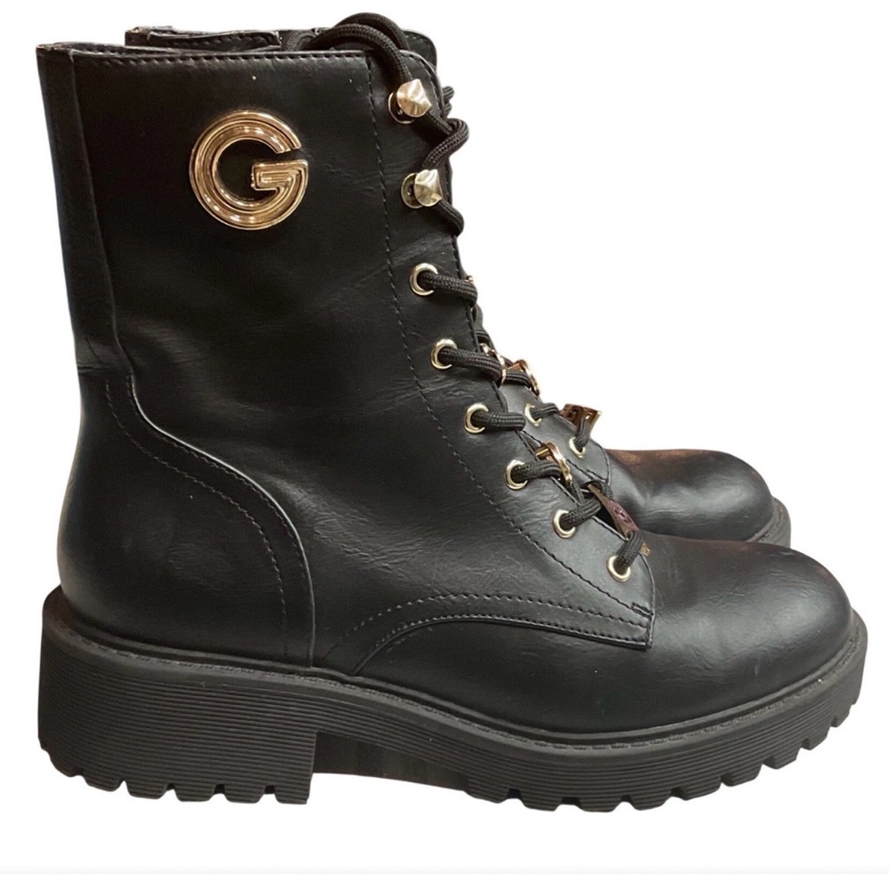 GBG Los Angeles Black Combat Boots with Gold Accents